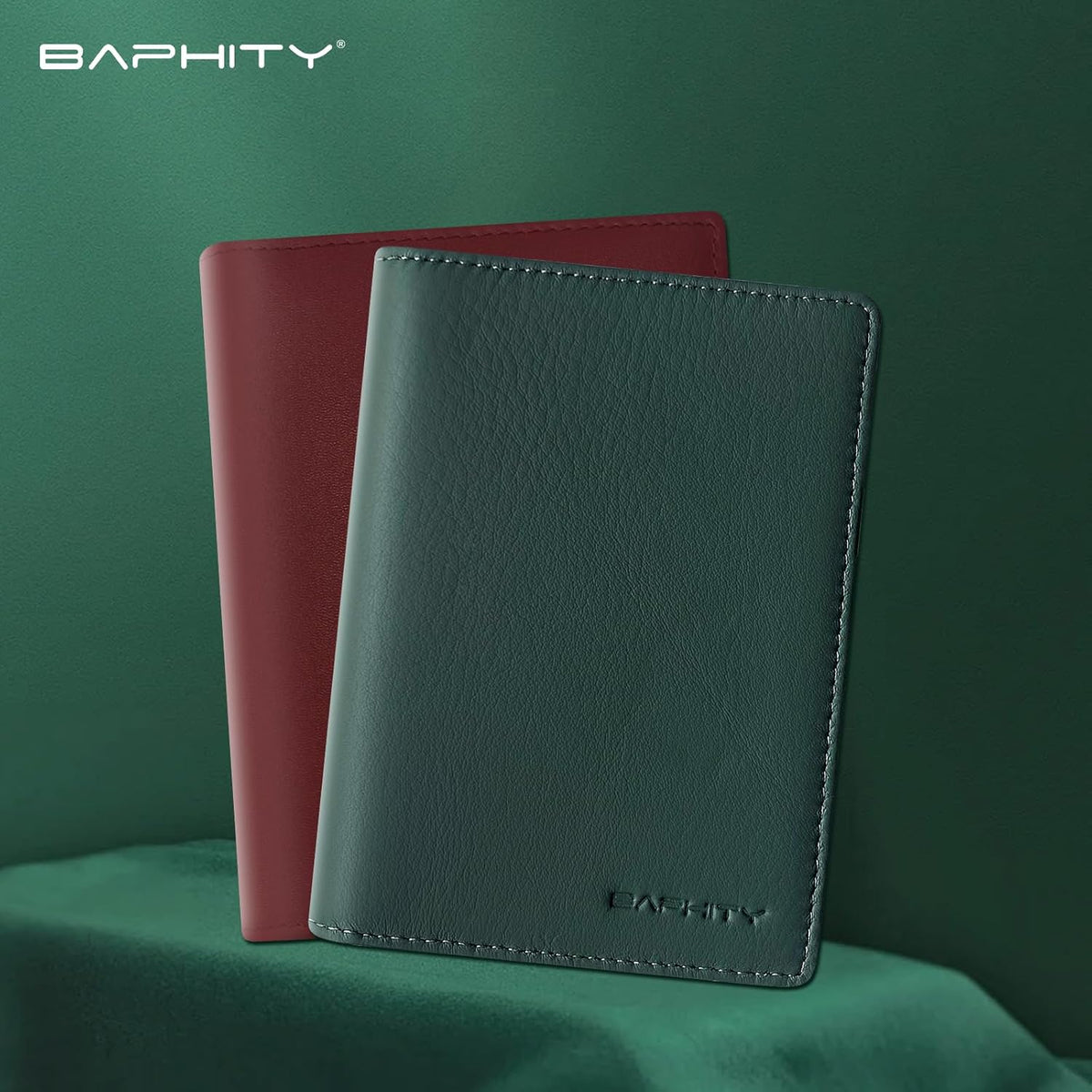 Genuine Leather RFID Blocking Slim Travel Passport Holder，green | Top-Grain Leather, RFID Blocking, Multi Slots (3+2 SD), Slim, Unisex Multi-Function Holder, Travel Sleeve