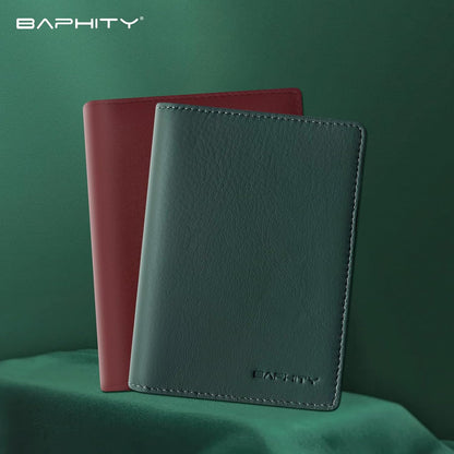 Genuine Leather RFID Blocking Slim Travel Passport Holder，green | Top-Grain Leather, RFID Blocking, Multi Slots (3+2 SD), Slim, Unisex Multi-Function Holder, Travel Sleeve