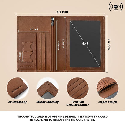Genuine Leather RFID Blocking Slim Travel Passport Holder，green | Top-Grain Leather, RFID Blocking, Multi Slots (3+2 SD), Slim, Unisex Multi-Function Holder, Travel Sleeve