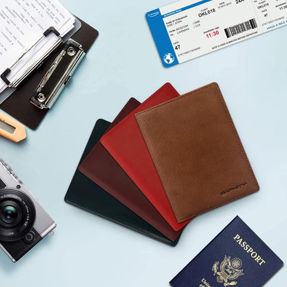 Genuine Leather RFID Blocking Slim Travel Passport Holder，green | Top-Grain Leather, RFID Blocking, Multi Slots (3+2 SD), Slim, Unisex Multi-Function Holder, Travel Sleeve