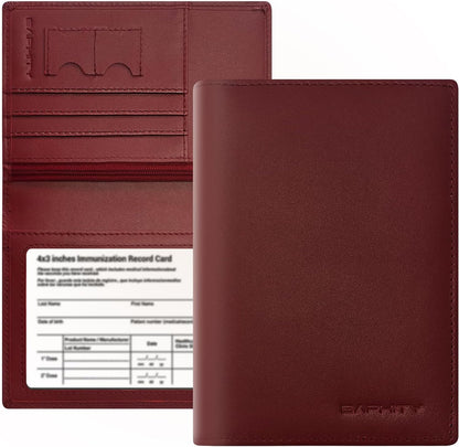 Genuine Leather RFID Blocking Slim Travel Passport Holder，green | Top-Grain Leather, RFID Blocking, Multi Slots (3+2 SD), Slim, Unisex Multi-Function Holder, Travel Sleeve