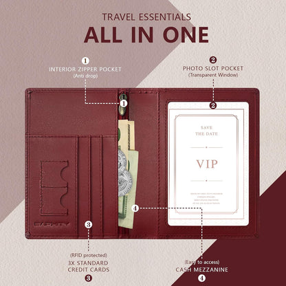 Genuine Leather RFID Blocking Slim Travel Passport Holder，green | Top-Grain Leather, RFID Blocking, Multi Slots (3+2 SD), Slim, Unisex Multi-Function Holder, Travel Sleeve