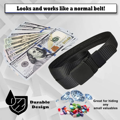 Security Money Belt with Hidden Money Pocket - Nylon Tactical Belt for Men & Women with Nonmetallic Buckle - Security Money Belt for Valuables, Cash, Passport - Cashsafe Anti-Theft Wallet, Large