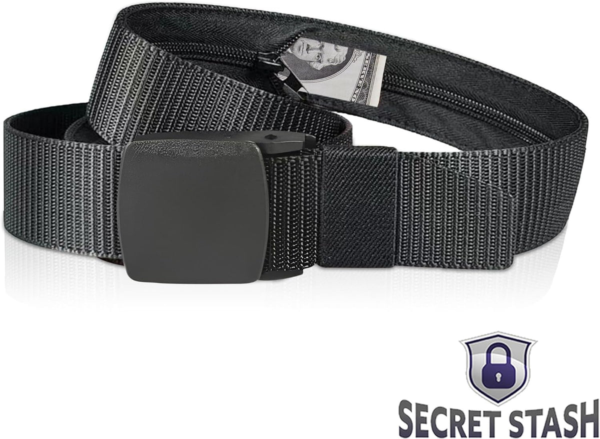 Security Money Belt with Hidden Money Pocket - Nylon Tactical Belt for Men & Women with Nonmetallic Buckle - Security Money Belt for Valuables, Cash, Passport - Cashsafe Anti-Theft Wallet, Large