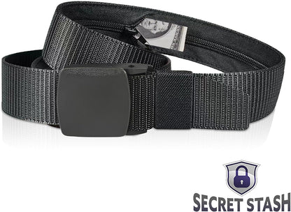 Security Money Belt with Hidden Money Pocket - Nylon Tactical Belt for Men & Women with Nonmetallic Buckle - Security Money Belt for Valuables, Cash, Passport - Cashsafe Anti-Theft Wallet, Large
