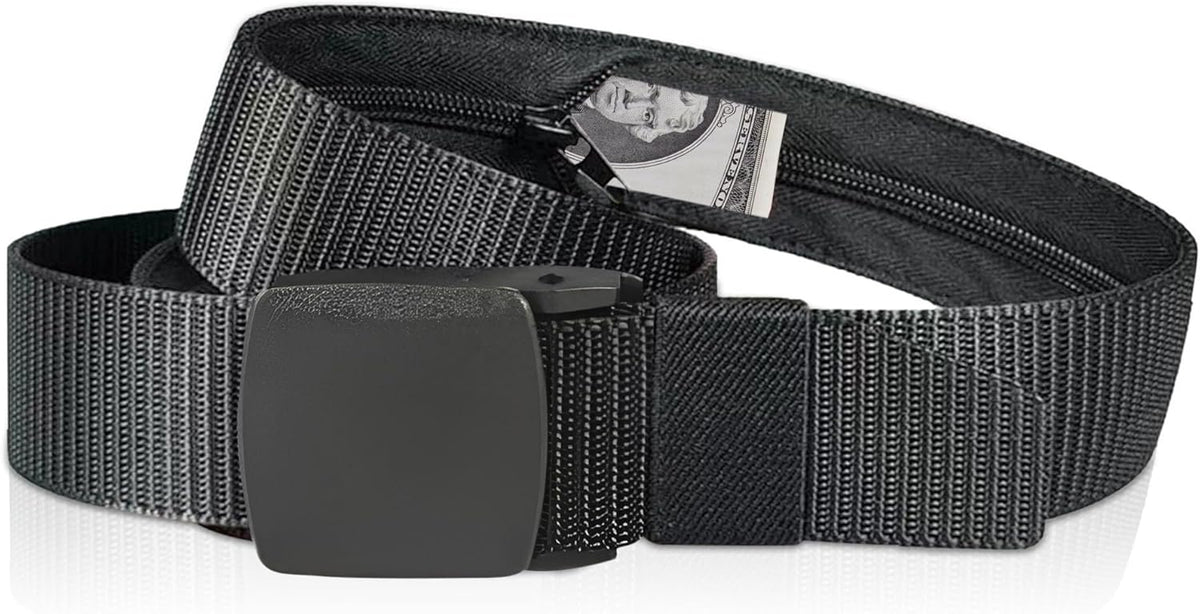 Security Money Belt with Hidden Money Pocket - Nylon Tactical Belt for Men & Women with Nonmetallic Buckle - Security Money Belt for Valuables, Cash, Passport - Cashsafe Anti-Theft Wallet, Large
