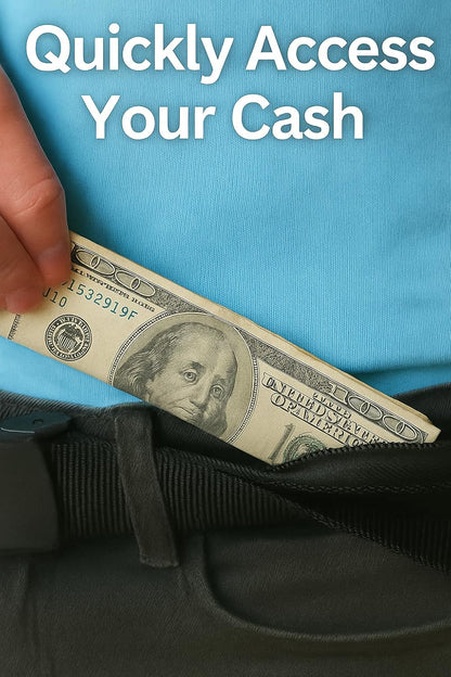 Security Money Belt with Hidden Money Pocket - Nylon Tactical Belt for Men & Women with Nonmetallic Buckle - Security Money Belt for Valuables, Cash, Passport - Cashsafe Anti-Theft Wallet, Large