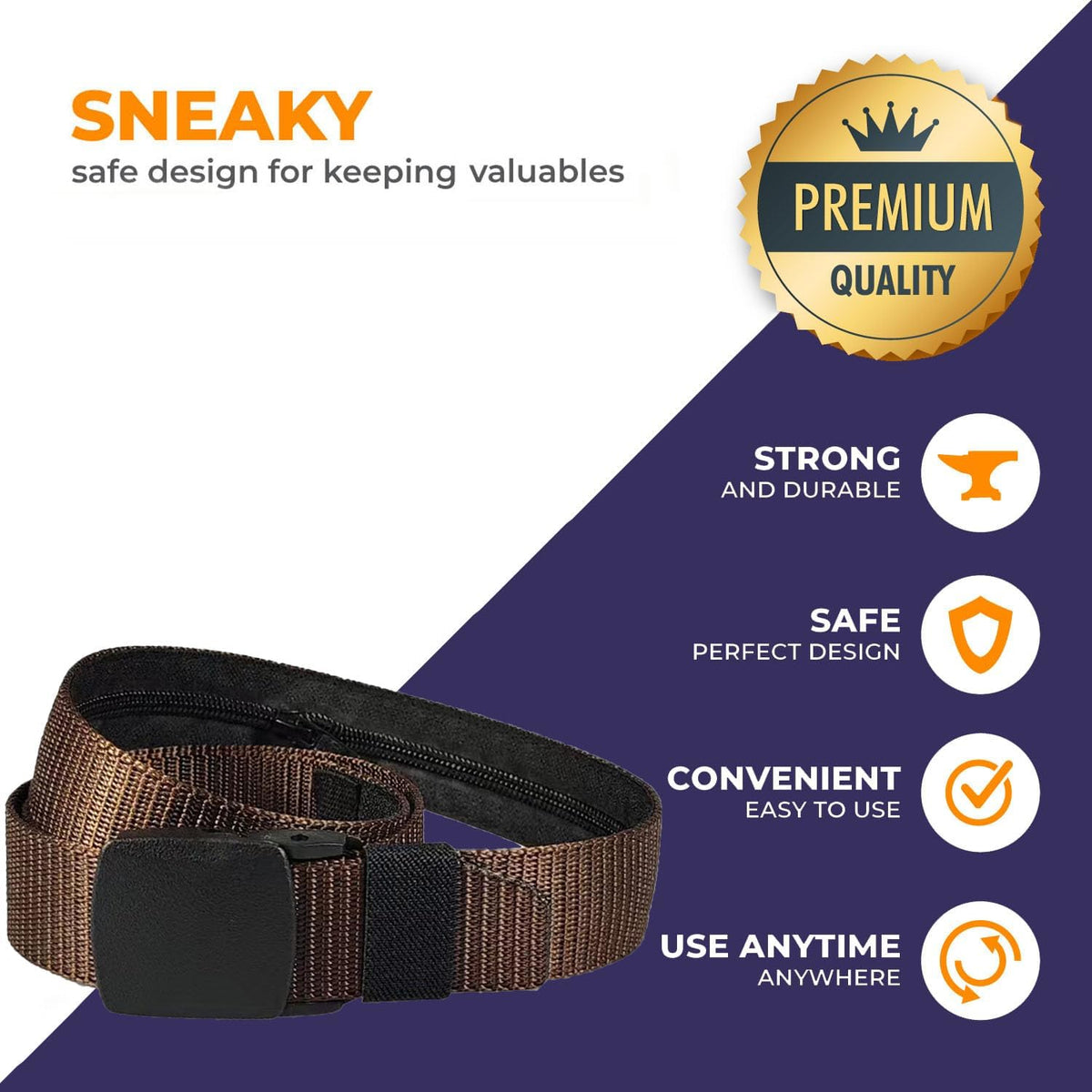 Security Money Belt with Hidden Money Pocket - Nylon Tactical Belt for Men & Women with Nonmetallic Buckle - Security Money Belt for Valuables, Cash, Passport - Cashsafe Anti-Theft Wallet, Large