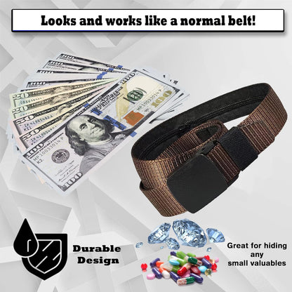 Security Money Belt with Hidden Money Pocket - Nylon Tactical Belt for Men & Women with Nonmetallic Buckle - Security Money Belt for Valuables, Cash, Passport - Cashsafe Anti-Theft Wallet, Large
