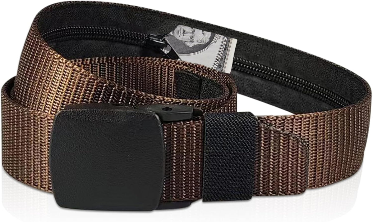 Security Money Belt with Hidden Money Pocket - Nylon Tactical Belt for Men & Women with Nonmetallic Buckle - Security Money Belt for Valuables, Cash, Passport - Cashsafe Anti-Theft Wallet, Large