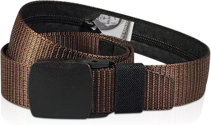Security Money Belt with Hidden Money Pocket - Nylon Tactical Belt for Men & Women with Nonmetallic Buckle - Security Money Belt for Valuables, Cash, Passport - Cashsafe Anti-Theft Wallet, Large