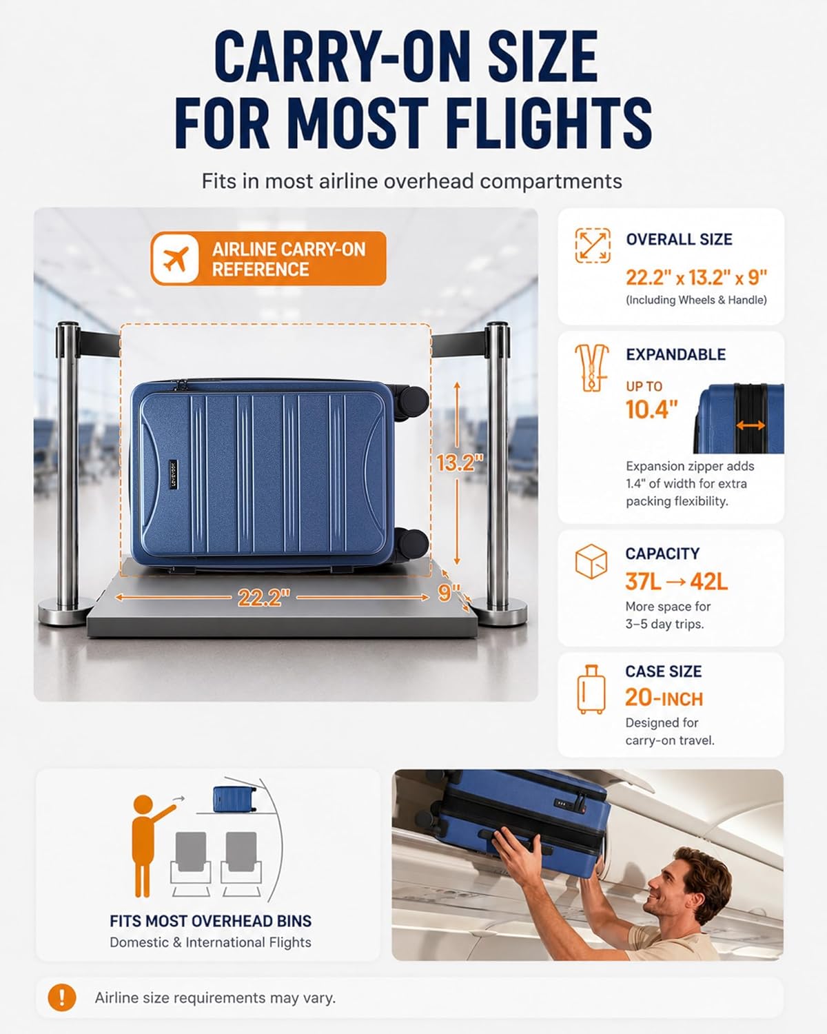 Carry On Luggage 20 Inch, Airline Approved Expandable Hard Shell Suitcase with Spinner Wheels, TSA Lock & Cup Holder, Fits Most Overhead Bins