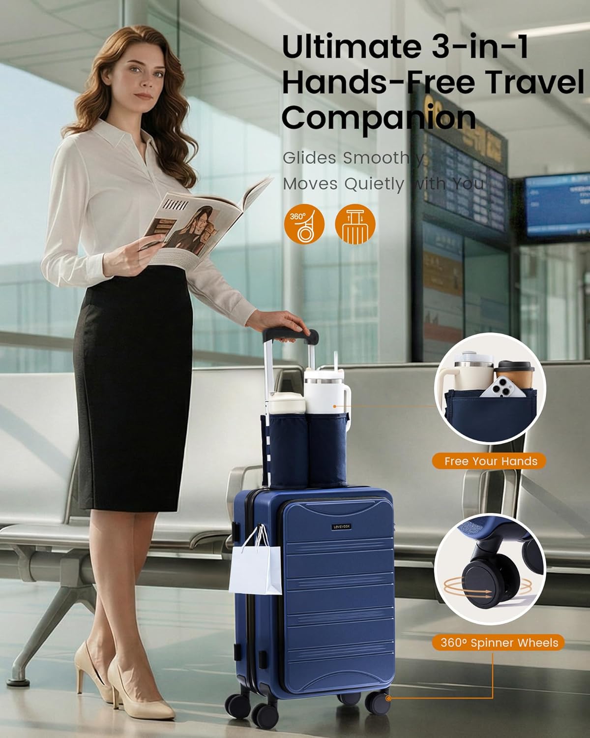 Carry On Luggage 20 Inch, Airline Approved Expandable Hard Shell Suitcase with Spinner Wheels, TSA Lock & Cup Holder, Fits Most Overhead Bins