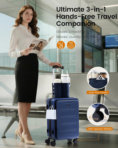 Carry On Luggage 20 Inch, Airline Approved Expandable Hard Shell Suitcase with Spinner Wheels, TSA Lock & Cup Holder, Fits Most Overhead Bins