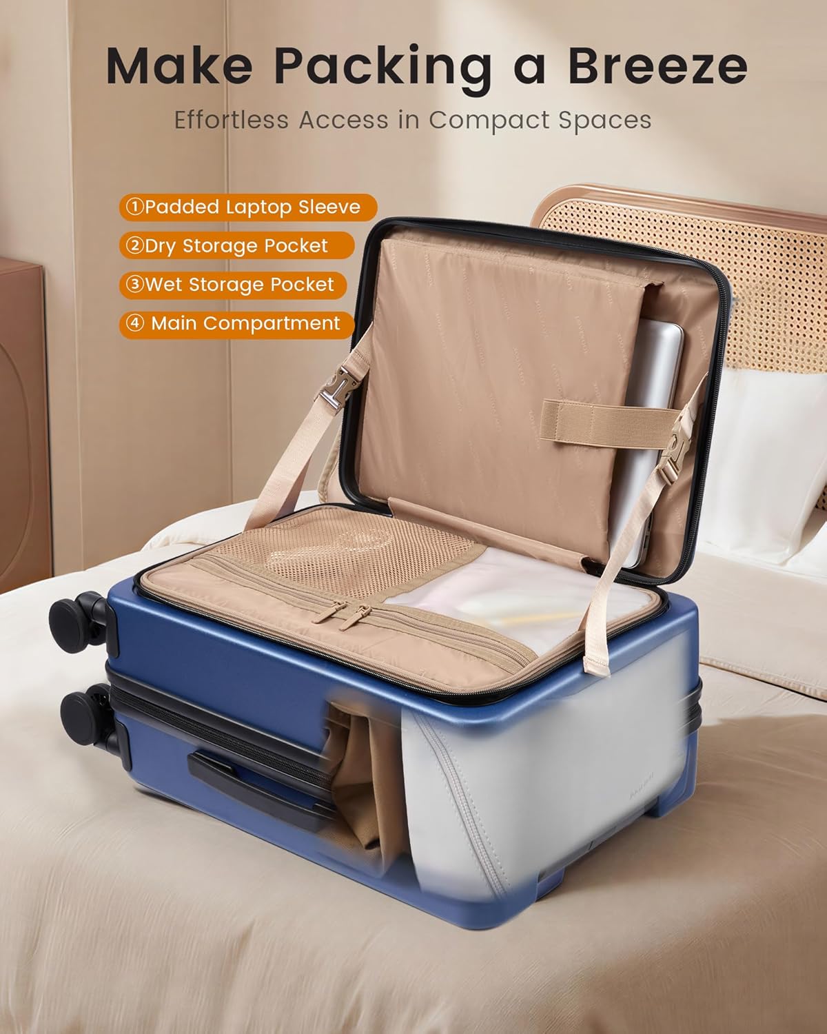 Carry On Luggage 20 Inch, Airline Approved Expandable Hard Shell Suitcase with Spinner Wheels, TSA Lock & Cup Holder, Fits Most Overhead Bins