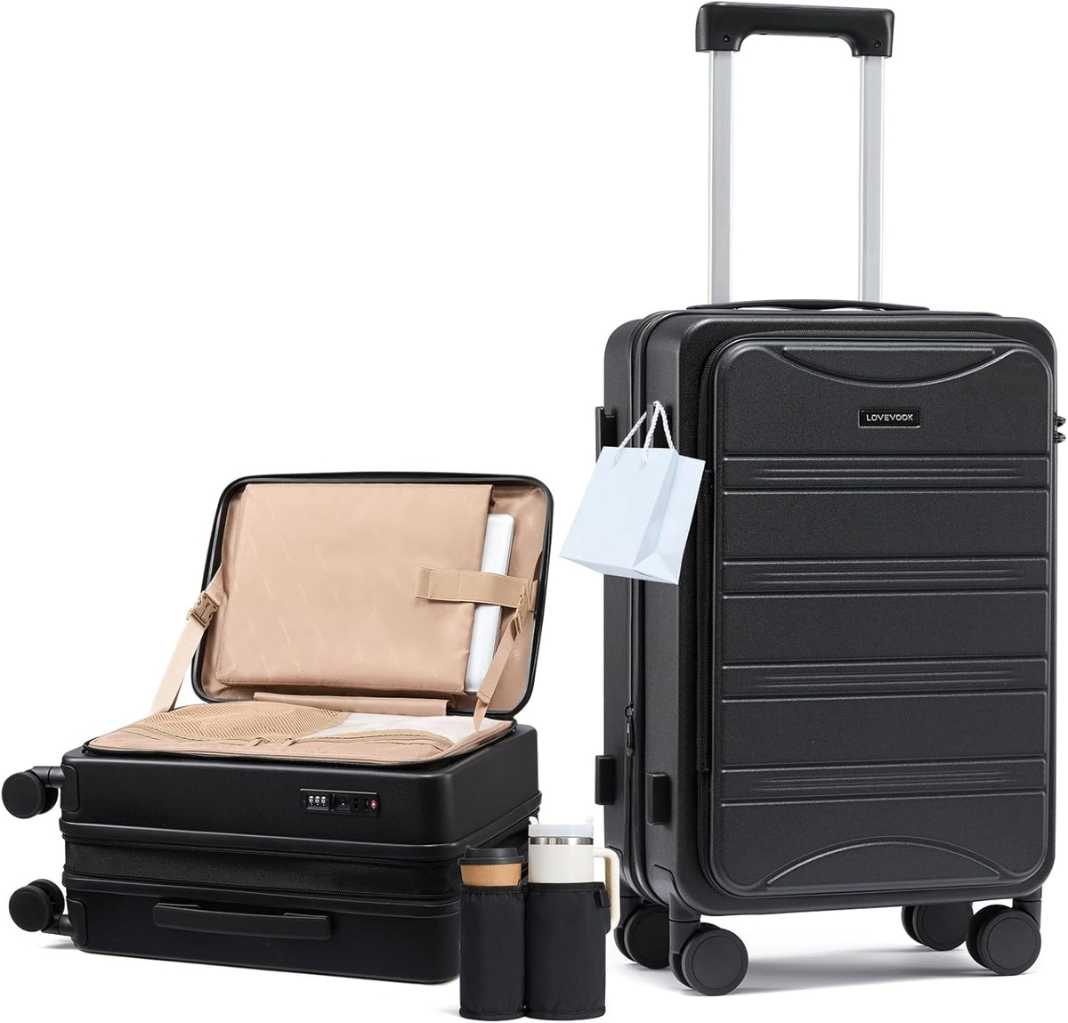 Carry On Luggage 20 Inch, Airline Approved Expandable Hard Shell Suitcase with Spinner Wheels, TSA Lock & Cup Holder, Fits Most Overhead Bins