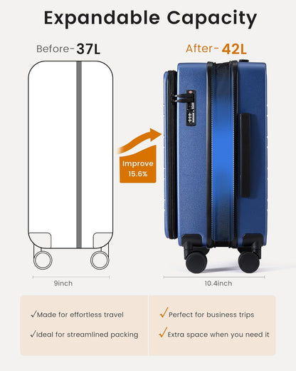 Carry On Luggage 20 Inch, Airline Approved Expandable Hard Shell Suitcase with Spinner Wheels, TSA Lock & Cup Holder, Fits Most Overhead Bins