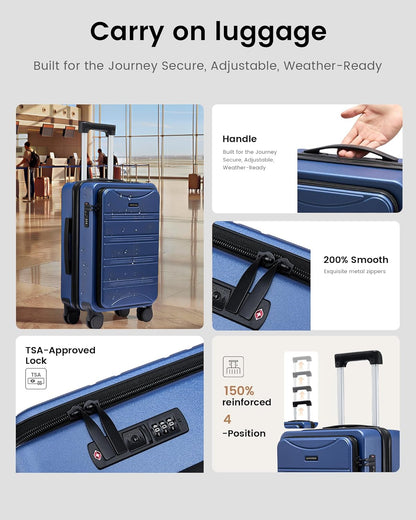 Carry On Luggage 20 Inch, Airline Approved Expandable Hard Shell Suitcase with Spinner Wheels, TSA Lock & Cup Holder, Fits Most Overhead Bins