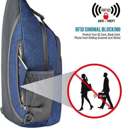 Sling Bag for Men Women, RFID Blocking Crossbody Bag, Daily, Travel | Durable Polyester Fabric, 10L, Perfect for work, shopping, weekend outings, Hiking, Reversible Shoulder Strap (Peacock Blue)