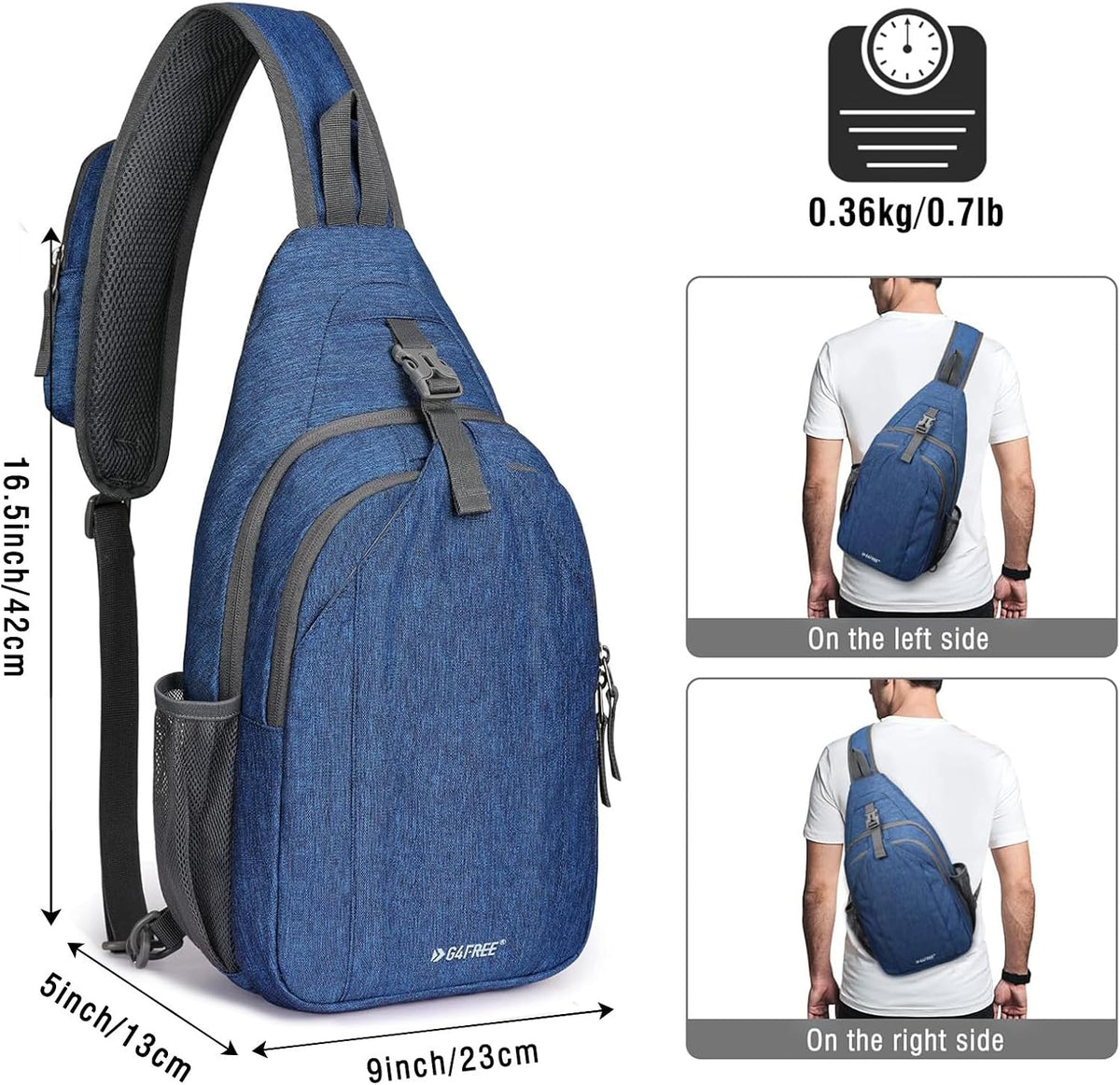 Sling Bag for Men Women, RFID Blocking Crossbody Bag, Daily, Travel | Durable Polyester Fabric, 10L, Perfect for work, shopping, weekend outings, Hiking, Reversible Shoulder Strap (Peacock Blue)