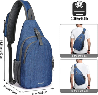 Sling Bag for Men Women, RFID Blocking Crossbody Bag, Daily, Travel | Durable Polyester Fabric, 10L, Perfect for work, shopping, weekend outings, Hiking, Reversible Shoulder Strap (Peacock Blue)