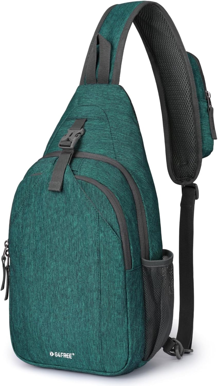 Sling Bag for Men Women, RFID Blocking Crossbody Bag, Daily, Travel | Durable Polyester Fabric, 10L, Perfect for work, shopping, weekend outings, Hiking, Reversible Shoulder Strap (Peacock Blue)