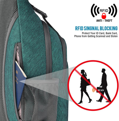 Sling Bag for Men Women, RFID Blocking Crossbody Bag, Daily, Travel | Durable Polyester Fabric, 10L, Perfect for work, shopping, weekend outings, Hiking, Reversible Shoulder Strap (Peacock Blue)
