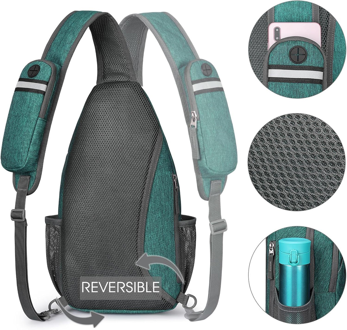 Sling Bag for Men Women, RFID Blocking Crossbody Bag, Daily, Travel | Durable Polyester Fabric, 10L, Perfect for work, shopping, weekend outings, Hiking, Reversible Shoulder Strap (Peacock Blue)