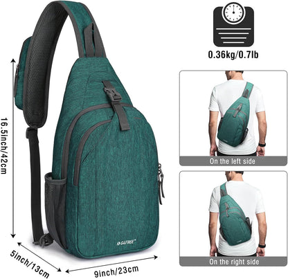 Sling Bag for Men Women, RFID Blocking Crossbody Bag, Daily, Travel | Durable Polyester Fabric, 10L, Perfect for work, shopping, weekend outings, Hiking, Reversible Shoulder Strap (Peacock Blue)