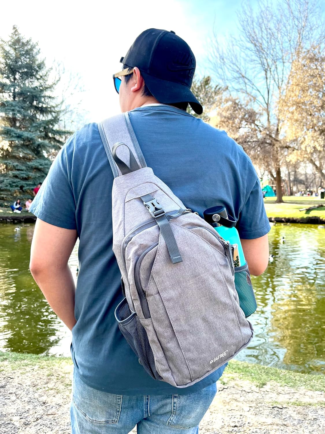 Sling Bag for Men Women, RFID Blocking Crossbody Bag, Daily, Travel | Durable Polyester Fabric, 10L, Perfect for work, shopping, weekend outings, Hiking, Reversible Shoulder Strap (Peacock Blue)