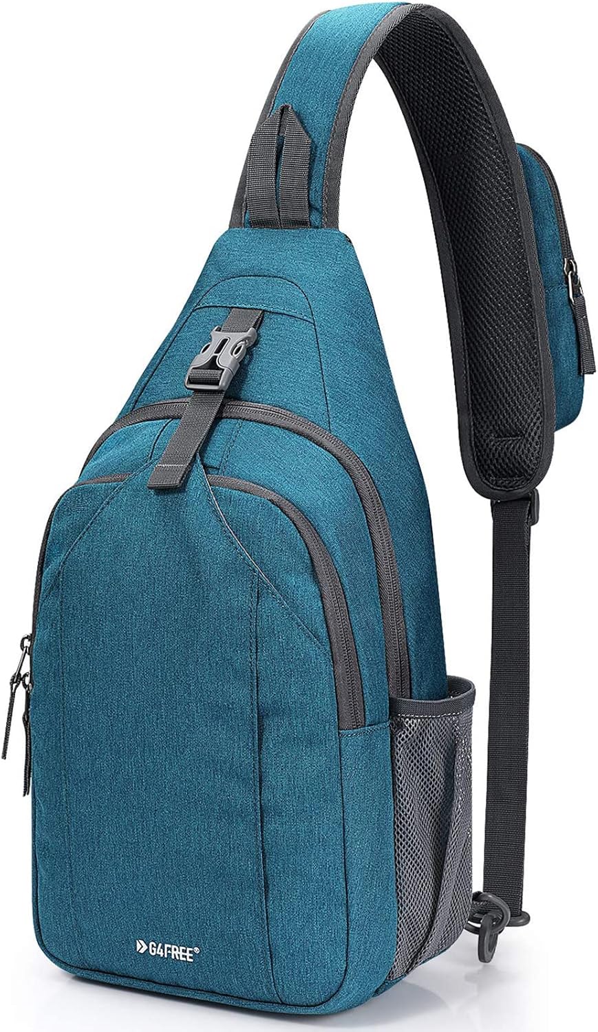 Sling Bag for Men Women, RFID Blocking Crossbody Bag, Daily, Travel | Durable Polyester Fabric, 10L, Perfect for work, shopping, weekend outings, Hiking, Reversible Shoulder Strap (Peacock Blue)