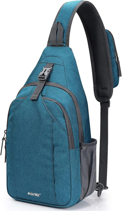 Sling Bag for Men Women, RFID Blocking Crossbody Bag, Daily, Travel | Durable Polyester Fabric, 10L, Perfect for work, shopping, weekend outings, Hiking, Reversible Shoulder Strap (Peacock Blue)
