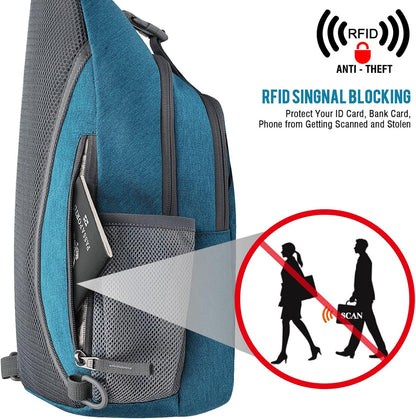 Sling Bag for Men Women, RFID Blocking Crossbody Bag, Daily, Travel | Durable Polyester Fabric, 10L, Perfect for work, shopping, weekend outings, Hiking, Reversible Shoulder Strap (Peacock Blue)