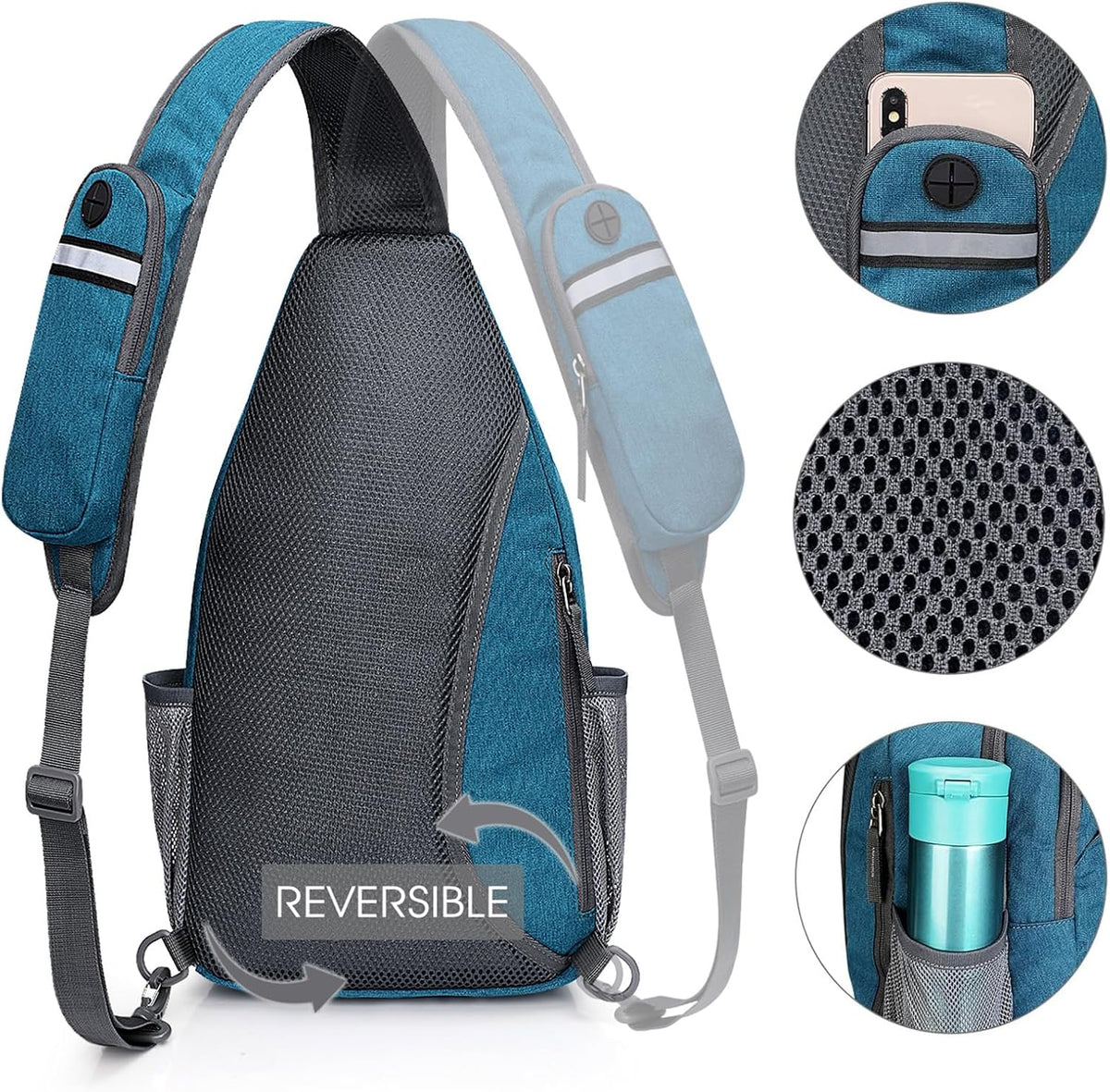 Sling Bag for Men Women, RFID Blocking Crossbody Bag, Daily, Travel | Durable Polyester Fabric, 10L, Perfect for work, shopping, weekend outings, Hiking, Reversible Shoulder Strap (Peacock Blue)