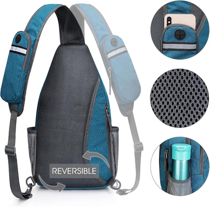 Sling Bag for Men Women, RFID Blocking Crossbody Bag, Daily, Travel | Durable Polyester Fabric, 10L, Perfect for work, shopping, weekend outings, Hiking, Reversible Shoulder Strap (Peacock Blue)