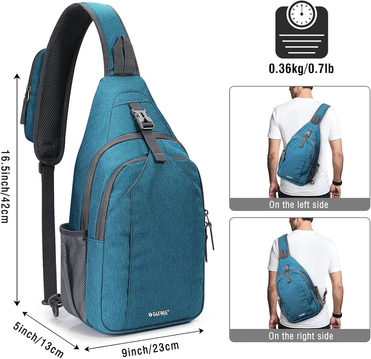 Sling Bag for Men Women, RFID Blocking Crossbody Bag, Daily, Travel | Durable Polyester Fabric, 10L, Perfect for work, shopping, weekend outings, Hiking, Reversible Shoulder Strap (Peacock Blue)