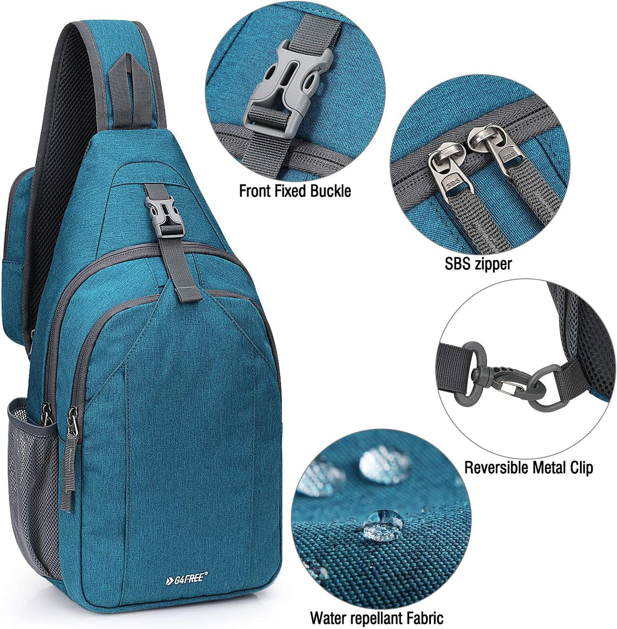 Sling Bag for Men Women, RFID Blocking Crossbody Bag, Daily, Travel | Durable Polyester Fabric, 10L, Perfect for work, shopping, weekend outings, Hiking, Reversible Shoulder Strap (Peacock Blue)