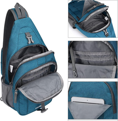 Sling Bag for Men Women, RFID Blocking Crossbody Bag, Daily, Travel | Durable Polyester Fabric, 10L, Perfect for work, shopping, weekend outings, Hiking, Reversible Shoulder Strap (Peacock Blue)