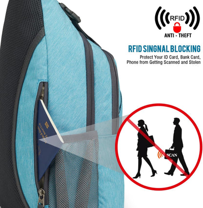 Sling Bag for Men Women, RFID Blocking Crossbody Bag, Daily, Travel | Durable Polyester Fabric, 10L, Perfect for work, shopping, weekend outings, Hiking, Reversible Shoulder Strap (Peacock Blue)