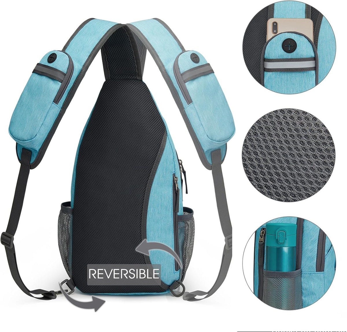 Sling Bag for Men Women, RFID Blocking Crossbody Bag, Daily, Travel | Durable Polyester Fabric, 10L, Perfect for work, shopping, weekend outings, Hiking, Reversible Shoulder Strap (Peacock Blue)