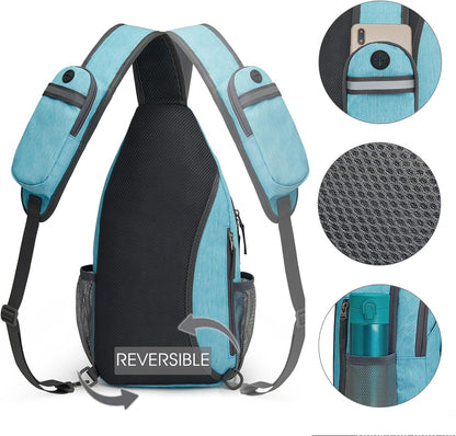 Sling Bag for Men Women, RFID Blocking Crossbody Bag, Daily, Travel | Durable Polyester Fabric, 10L, Perfect for work, shopping, weekend outings, Hiking, Reversible Shoulder Strap (Peacock Blue)