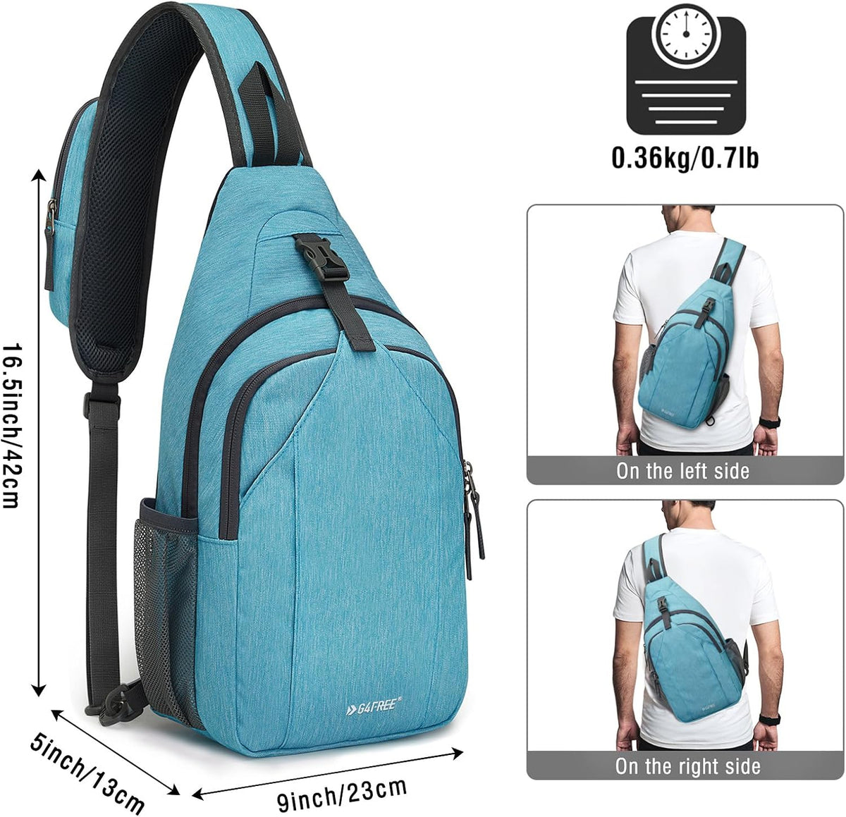 Sling Bag for Men Women, RFID Blocking Crossbody Bag, Daily, Travel | Durable Polyester Fabric, 10L, Perfect for work, shopping, weekend outings, Hiking, Reversible Shoulder Strap (Peacock Blue)