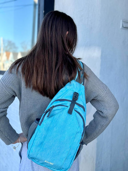 Sling Bag for Men Women, RFID Blocking Crossbody Bag, Daily, Travel | Durable Polyester Fabric, 10L, Perfect for work, shopping, weekend outings, Hiking, Reversible Shoulder Strap (Peacock Blue)