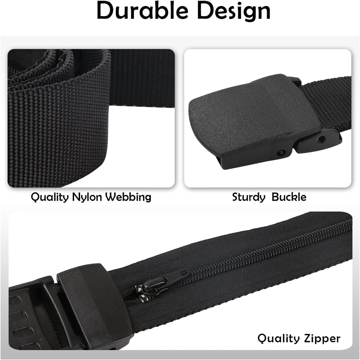 Travel Money Belt, Nylon Hidden Money Pocket Belt with Plastic Buckle