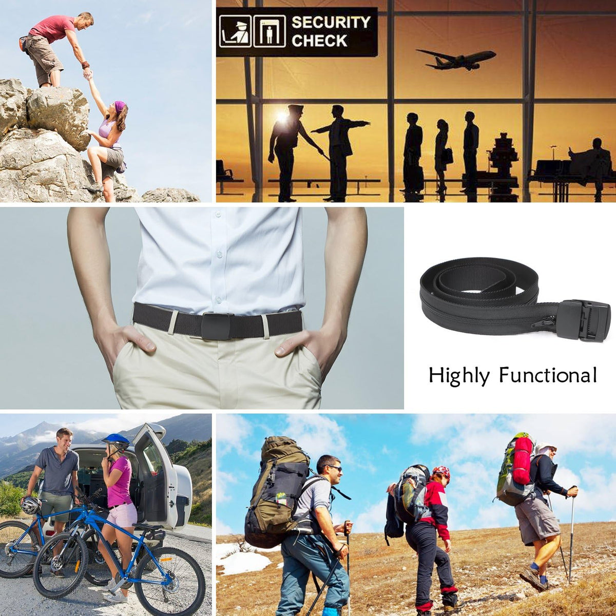 Travel Money Belt, Nylon Hidden Money Pocket Belt with Plastic Buckle