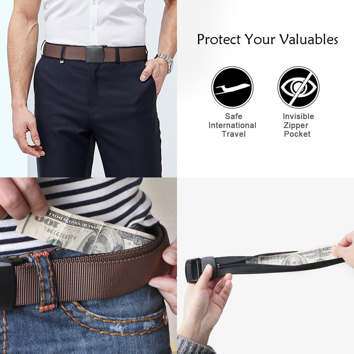Travel Money Belt, Nylon Hidden Money Pocket Belt with Plastic Buckle