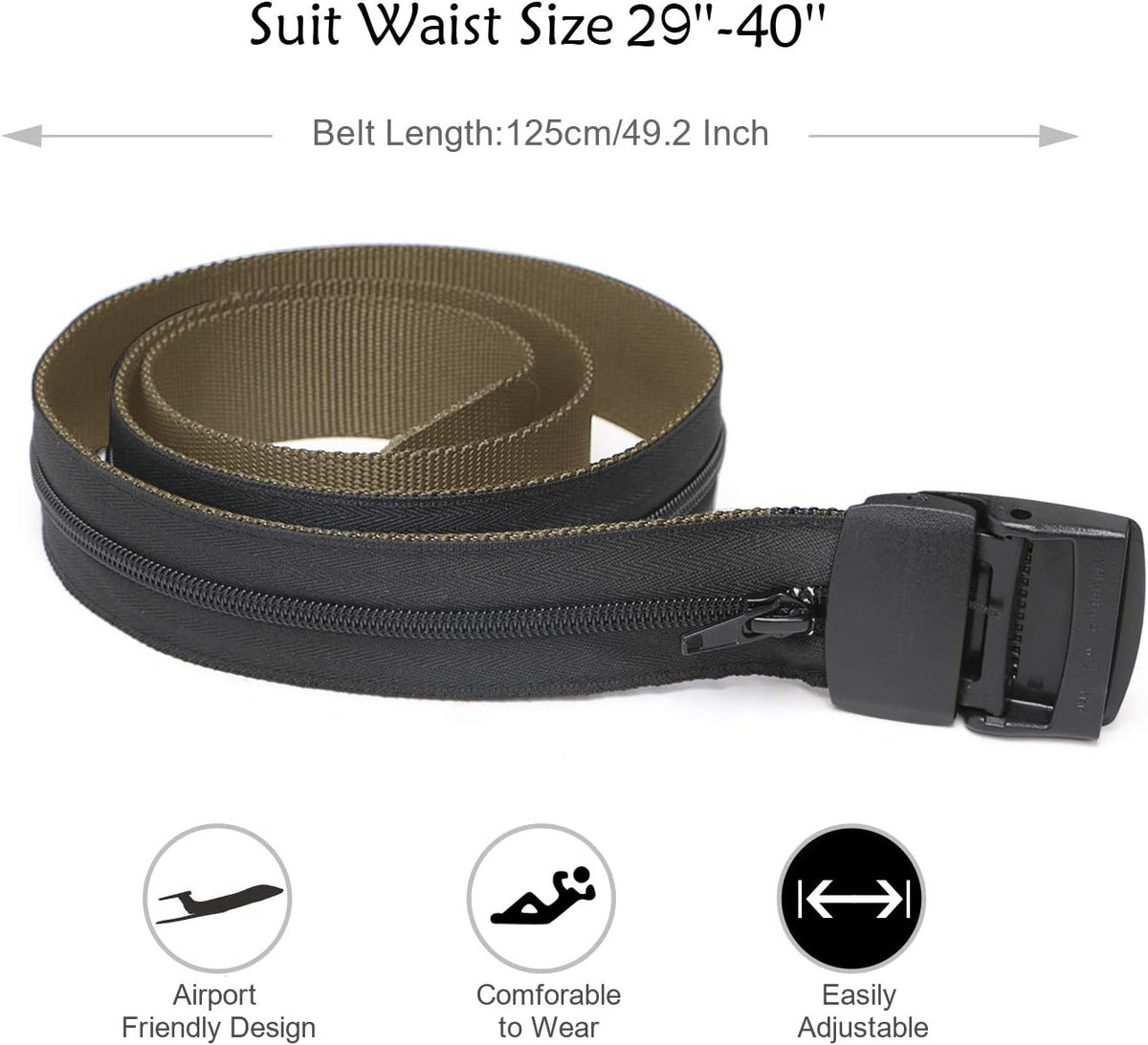 Travel Money Belt, Nylon Hidden Money Pocket Belt with Plastic Buckle