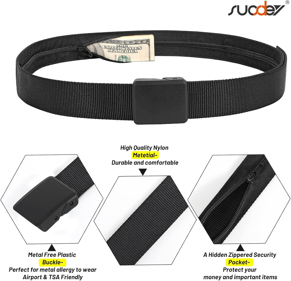 Travel Money Belt, Nylon Hidden Money Pocket Belt with Plastic Buckle