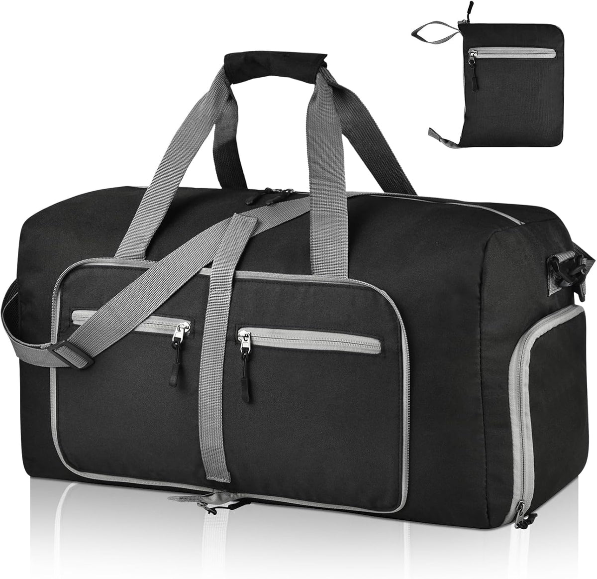 65L Travel Duffle Bag for Men Women - Foldable Duffel Bag with Shoes Compartment - Overnight Bags Waterproof & Tear Resistant(Black)
