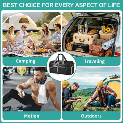 65L Travel Duffle Bag for Men Women - Foldable Duffel Bag with Shoes Compartment - Overnight Bags Waterproof & Tear Resistant(Black)